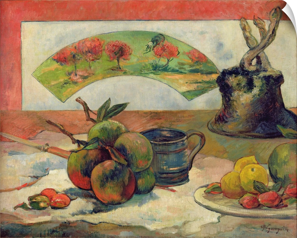 XIR83766 Still Life with a Fan, c.1889 (oil on canvas)  by Gauguin, Paul (1848-1903); 50x61 cm; Musee d'Orsay, Paris, Fran...
