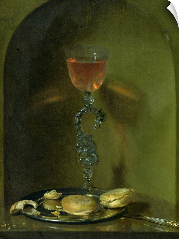 XKH147996 Still Life with Bread and Wine Glass (oil on panel) by Luttichuys, Isaac (1616-73); 53.5x40.5 cm; Hamburger Kuns...