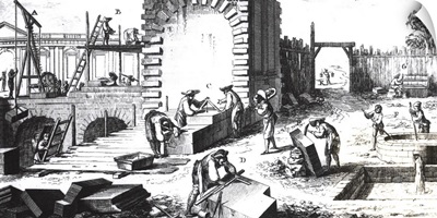 Stonemasons at work, engraved by Lucotte