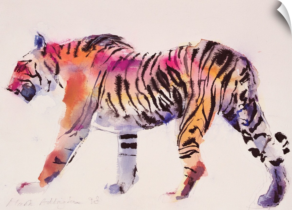Contemporary wildlife painting of a prowling tiger.