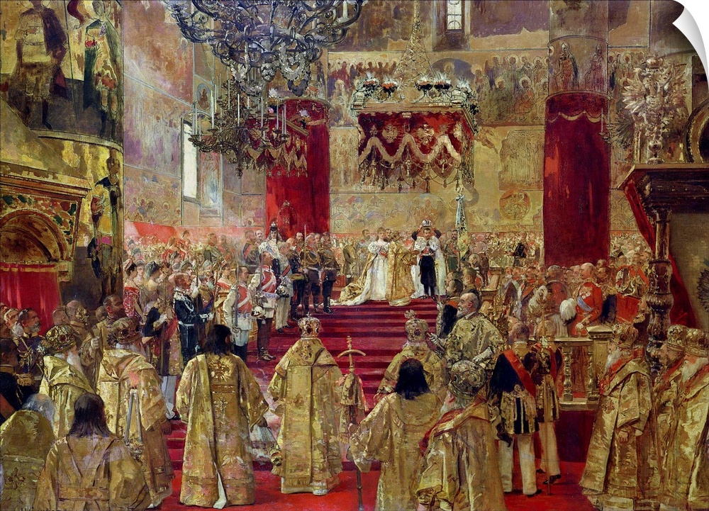 XIR27908 Study for the Coronation of Tsar Nicholas II (1868-1918) and Tsarina Alexandra (1872-1918) at the Church of the A...