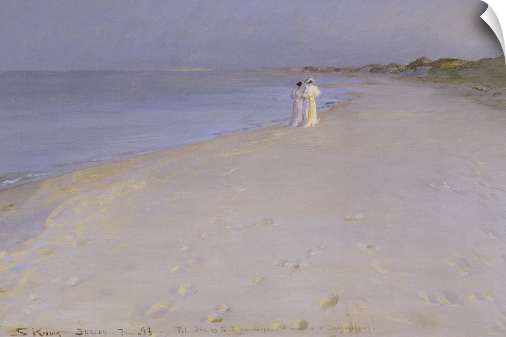BAL28577 Summer evening at the South Beach, Skagen, 1893  by Kroyer, Peder Severin (1851-1909); oil on canvas; 38.5x60 cm;...