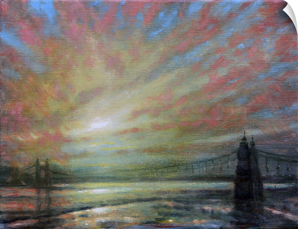 7310514 Sunset At Hammersmith Bridge, 2022 (Oil on Canvas) by Hare, Derek (b.1945); 46x36 cm; Private Collection;  Derek H...