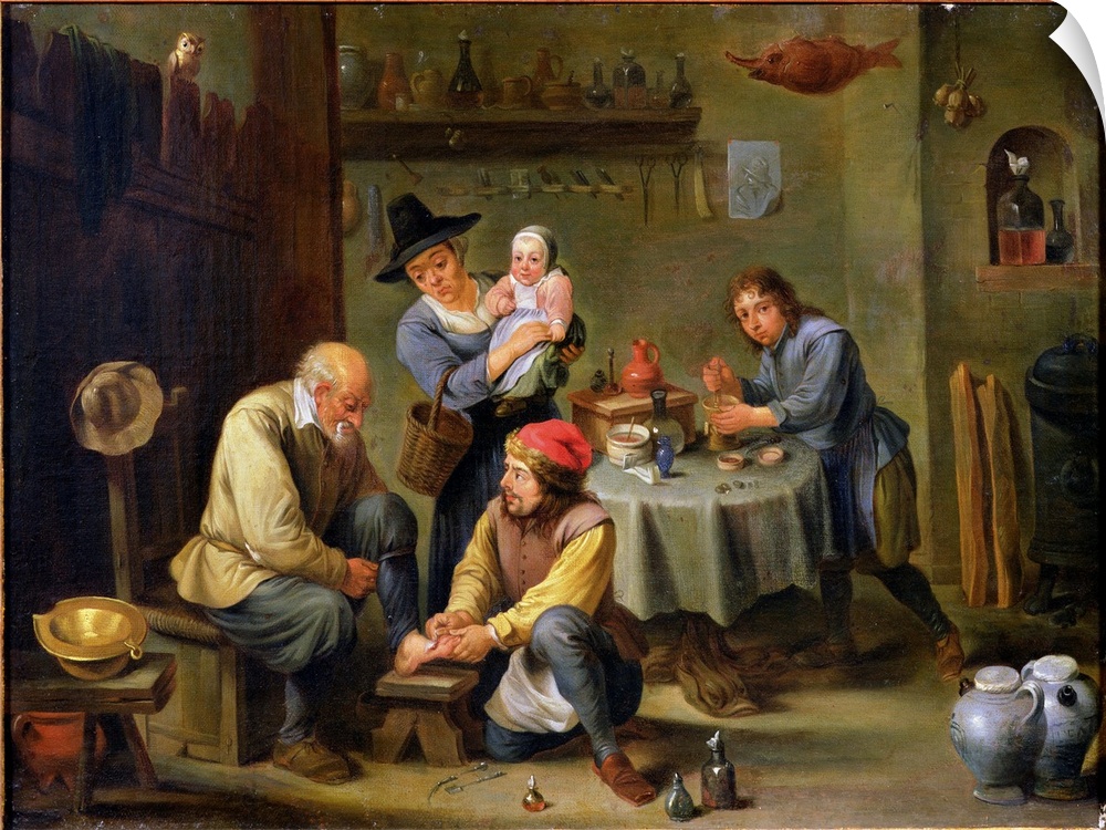 XIR33819 Surgeon Tending the Foot of an Old Man (oil on canvas)  by Teniers, David the Younger (1610-90) (school of); 38x5...