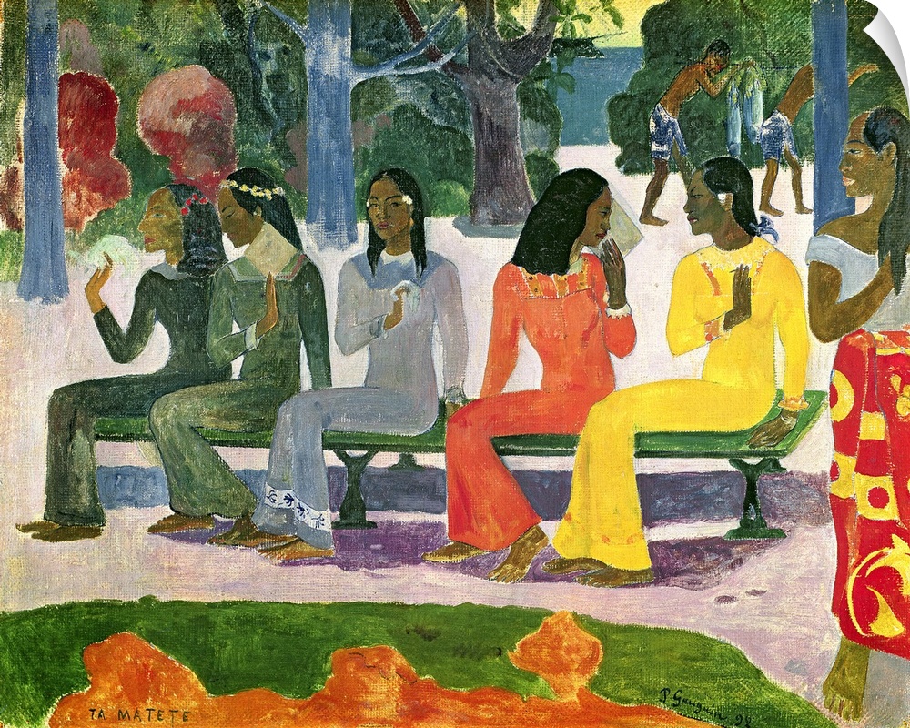 XIR158264 Ta Matete (We Shall Not Go to Market Today) 1892 (gouache on canvas)  by Gauguin, Paul (1848-1903); 73x92 cm; Ku...