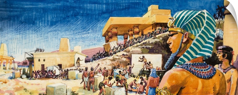 Temple construction in Egypt. Original artwork for illustration in Look and Learn or The Bible Story.