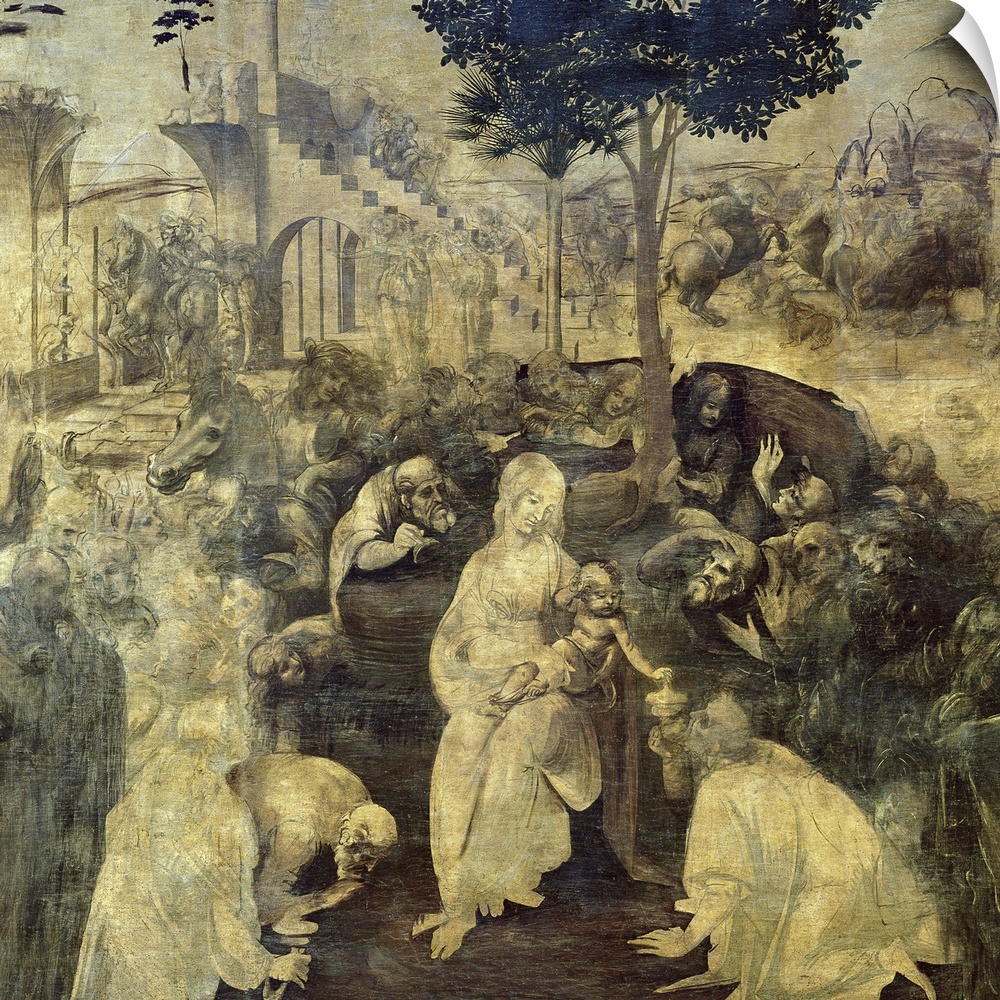 BAL33484 The Adoration of the Magi, 1481-2 (oil on panel)  by Vinci, Leonardo da (1452-1519); 246x243 cm; Galleria degli U...