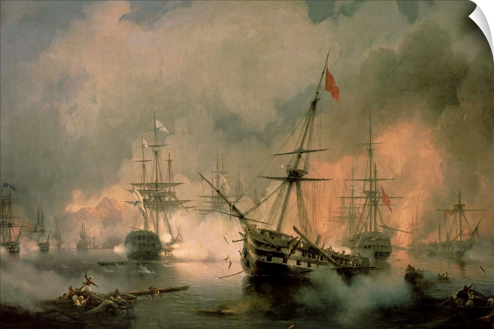 BAL120867 The Battle of Navarino, 20th October 1827, 1846 (oil on canvas)  by Aivazovsky, Ivan Konstantinovich (1817-1900)...