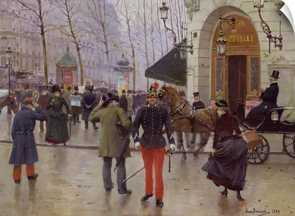 XIR19148 The Boulevard des Capucines and the Vaudeville Theatre, 1889 (oil on panel); by Beraud, Jean (1849-1935); 35x51 c...
