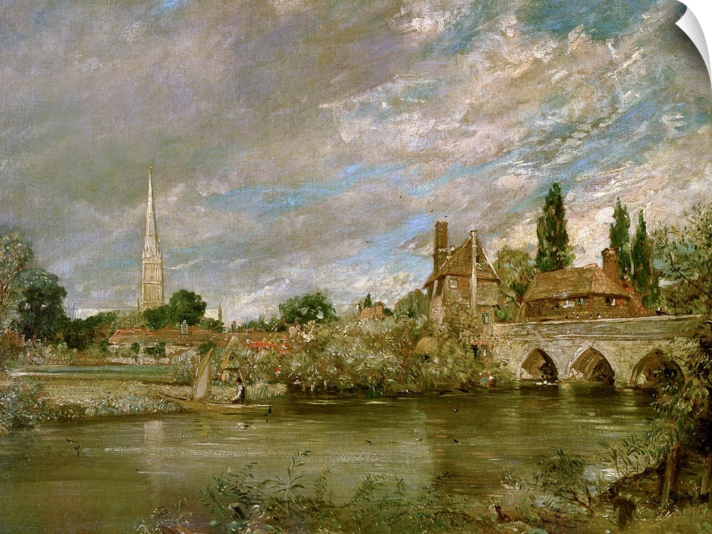 BAL75917 The Bridge of Harnham and Salisbury Cathedral, c.1820  by Constable, John (1776-1837); oil on canvas; 77.5x83.8 c...