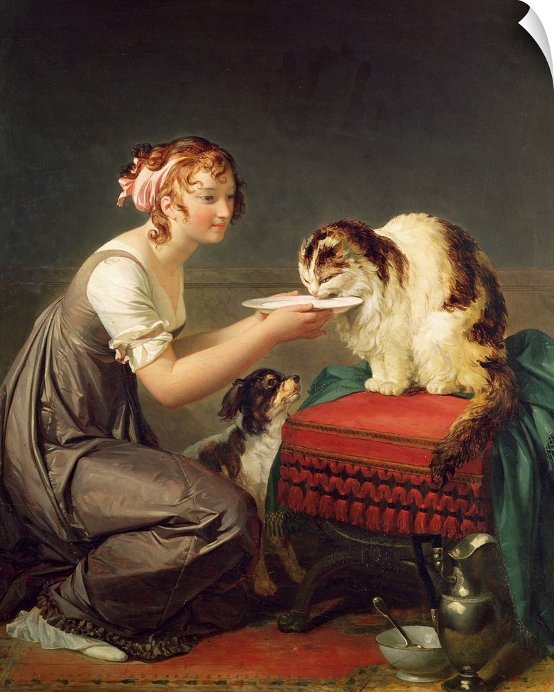 XIR64477 The Cat's Lunch (oil on canvas)  by Gerard, Marguerite (1761-1837); Musee Fragonard, Grasse, France; Giraudon; Fr...