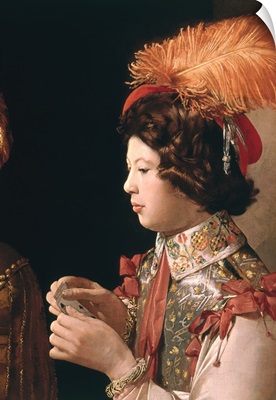 The Cheat with the Ace of Diamonds, detail depicting the male card player