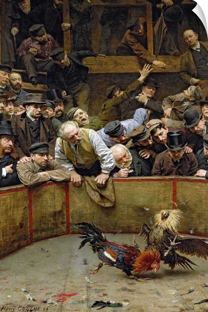 XIR26285 The Cockfight, 1889 (oil on canvas)  by Cogghe, Remy (1854-1935); 206x131 cm; Musee d'Art et d'Industrie, Roubaix...