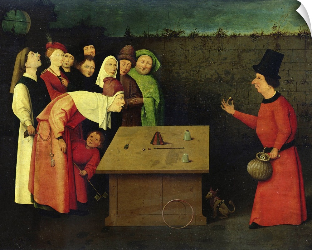 XSL93883 The Conjuror (oil on panel) (pre-restoration)  by Bosch, Hieronymus (c.1450-1516); 53x65 cm; Musee d'Art et d'His...