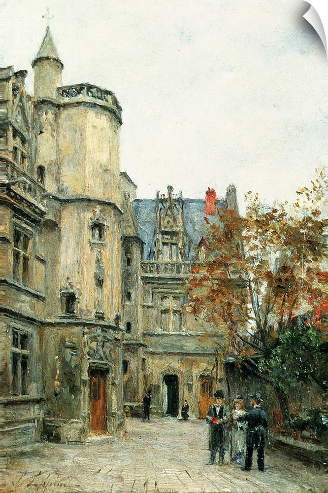BAL76367 The Courtyard of the Museum of Cluny, c.1878-80 (panel)  by Lepine, Stanislas Victor Edouard (1835-92); oil on pa...