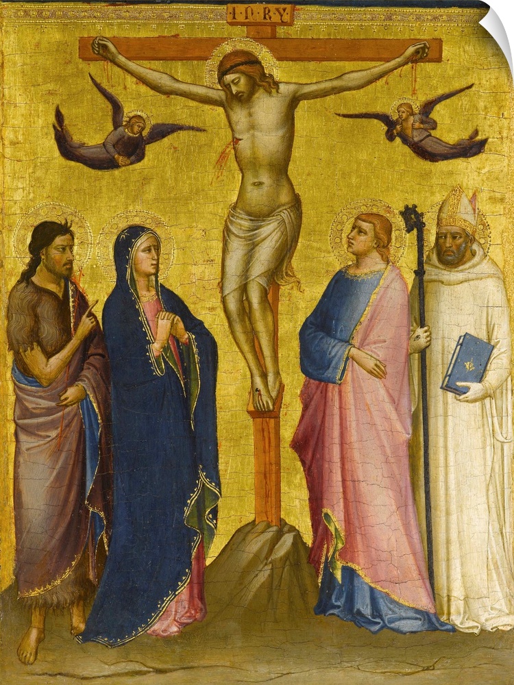 Originally tempera and gold leaf on panel. The Crucifixion With St John The Baptist, The Virgin, St John The Evangelist, A...