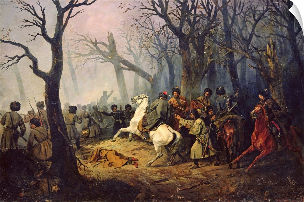 BAL322422 The Death of General Sleptsov in the Caucasus, 10th December, 1851 (oil on canvas)  by Maxutov, Vasili Nikolayev...