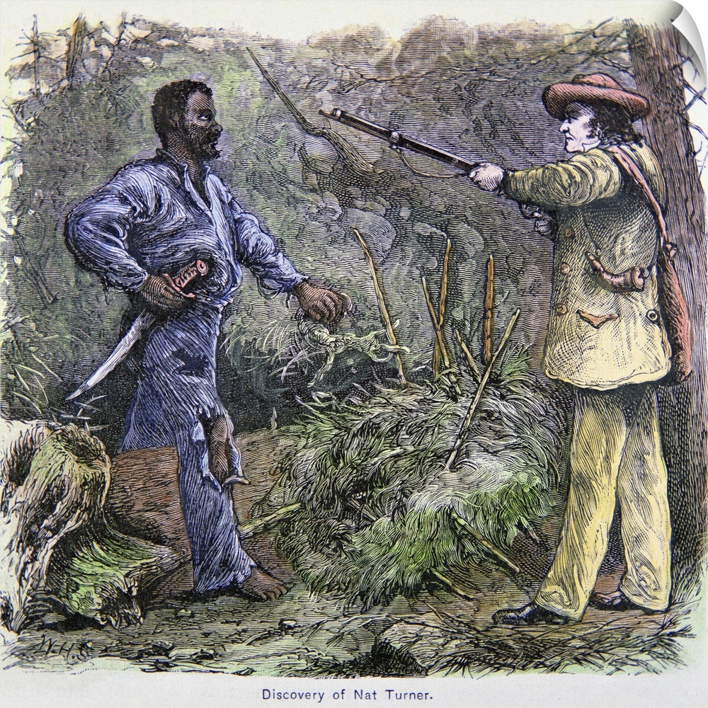'The Discovery of Nat Turner\' (1800-31) (colour litho) by American School, (19th century); Private Collection; (add.info....