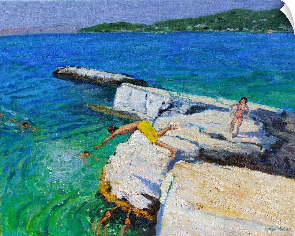The Diver, Plates Rock, Skiathos, Greece, 2015, oil on canvas.  By Andrew Macara.