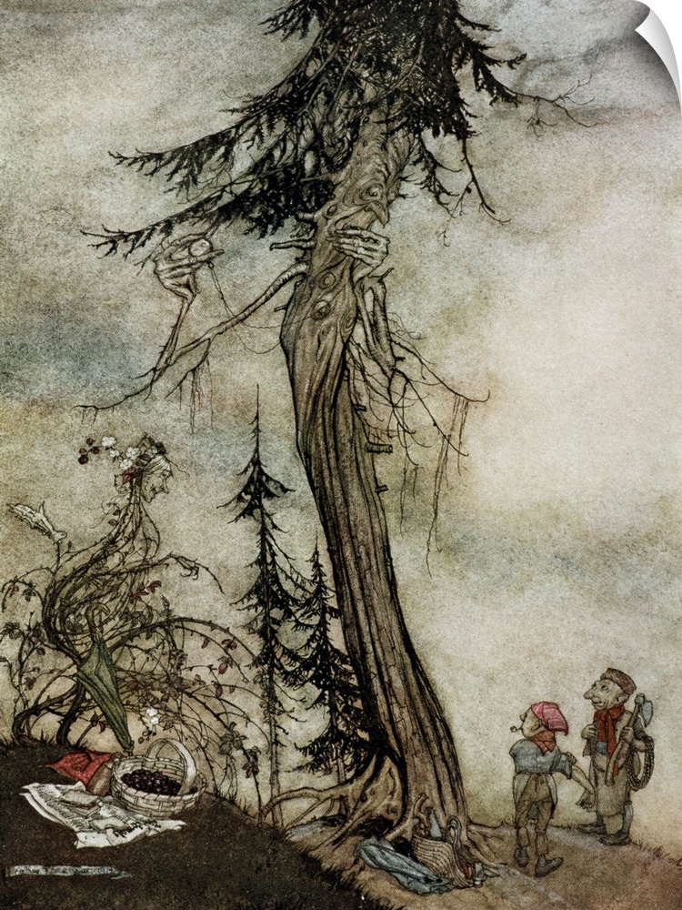 VCH175700 The Fir-Tree and the Bramble, illustration from 'Aesop's Fables', published by Heinemann, 1912 (colour litho) by...