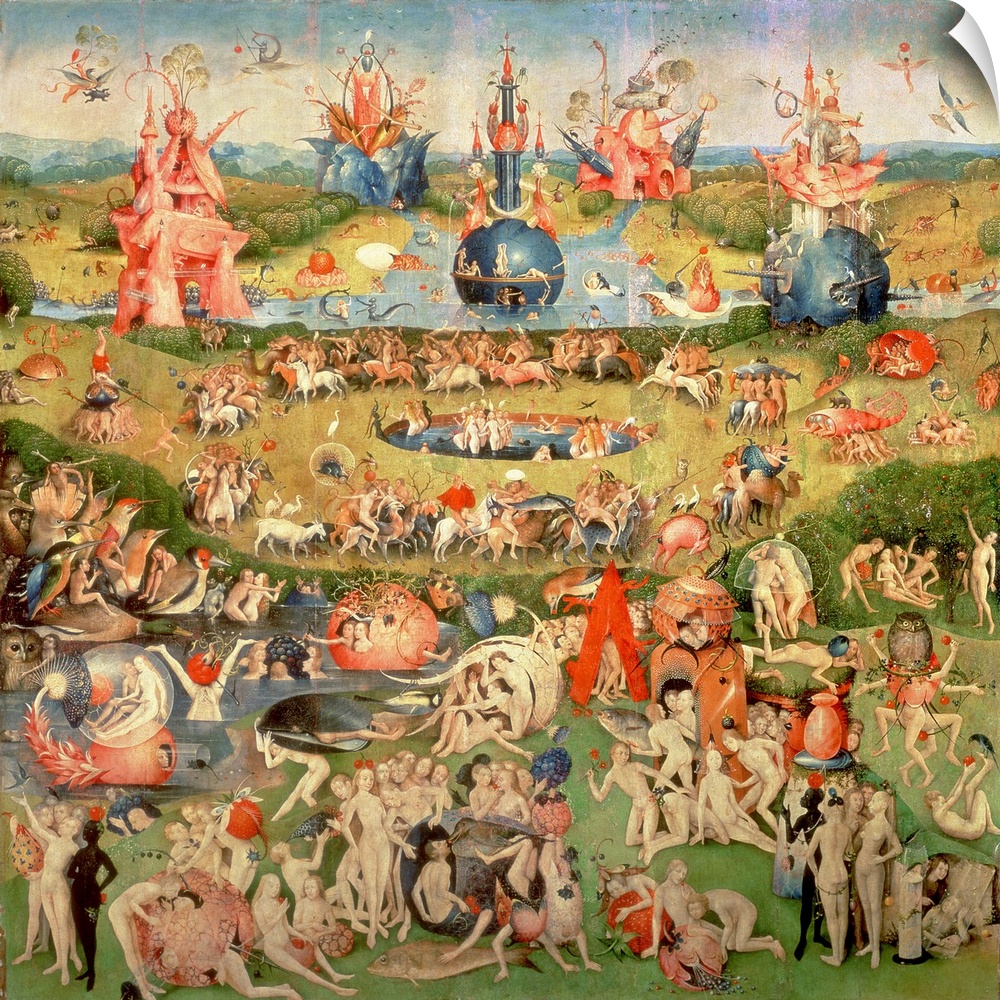 XIR420 The Garden of Earthly Delights: Allegory of Luxury, central panel of triptych, c.1500 (oil on panel) (see also 3425...