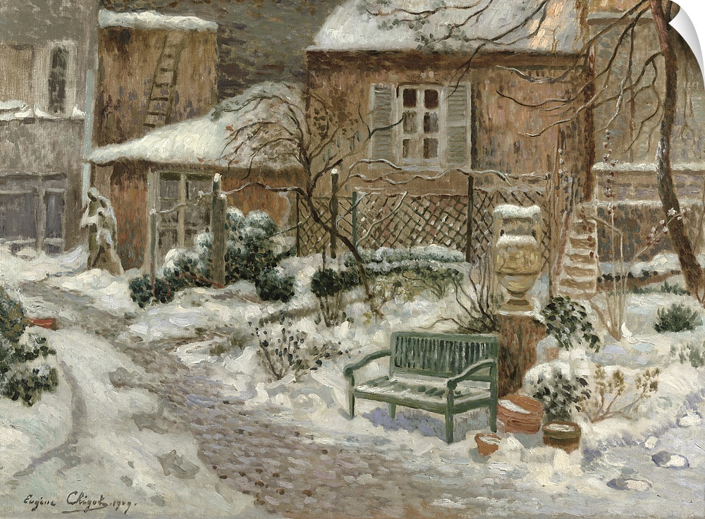 BAL12415 The Garden under Snow, 1909 (oil on canvas)  by Chigot, Eugene (1860-1927); Private Collection; (add. info.: Le J...