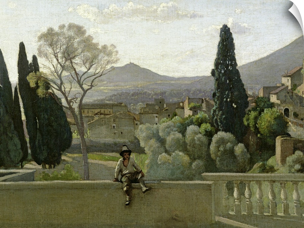 XIR71558 The Gardens of the Villa d'Este, Tivoli, 1843 (oil on canvas)  by Corot, Jean Baptiste Camille (1796-1875); 28x50...