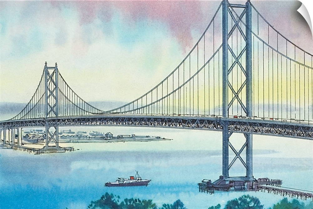 Bridges. Original artwork for illustration in Look and Learn.