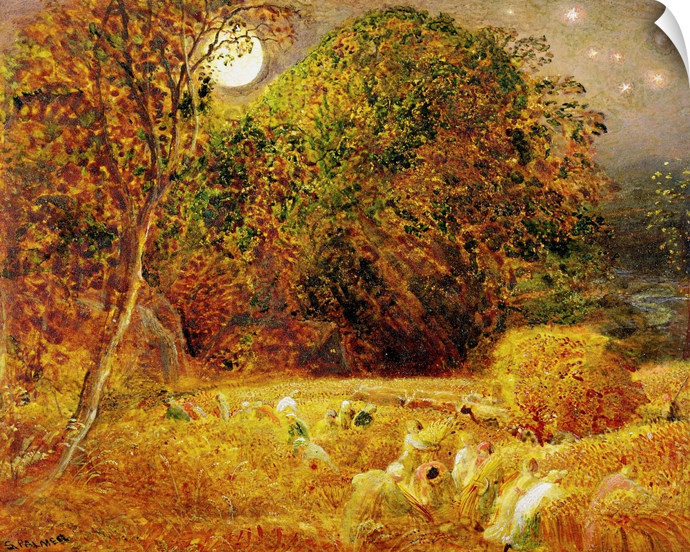 XYC162467 The Harvest Moon, 1833 (oil on paper laid on panel)  by Palmer, Samuel (1805-81)