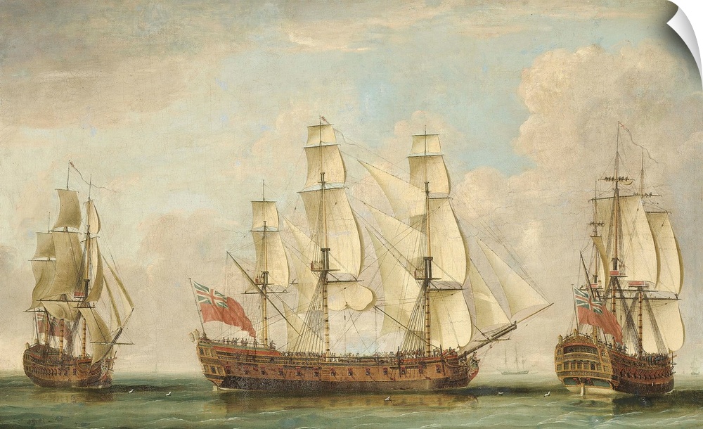 Originally oil on canvas. The Honourable [East India] Company's Ship Bessborough In Three Positions In The Channel With He...