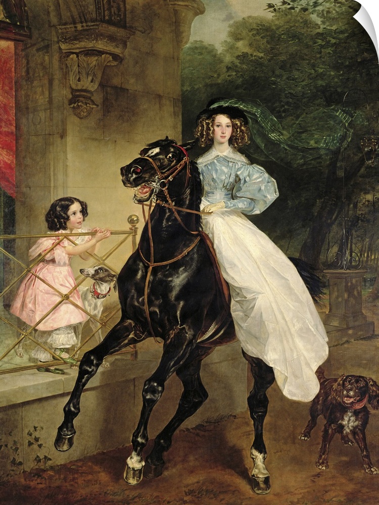BAL56611 The Horsewoman, Portrait of Giovanina and Amacilia Paccini, wards of Countess Samoilova, 1832 (oil on canvas)  by...