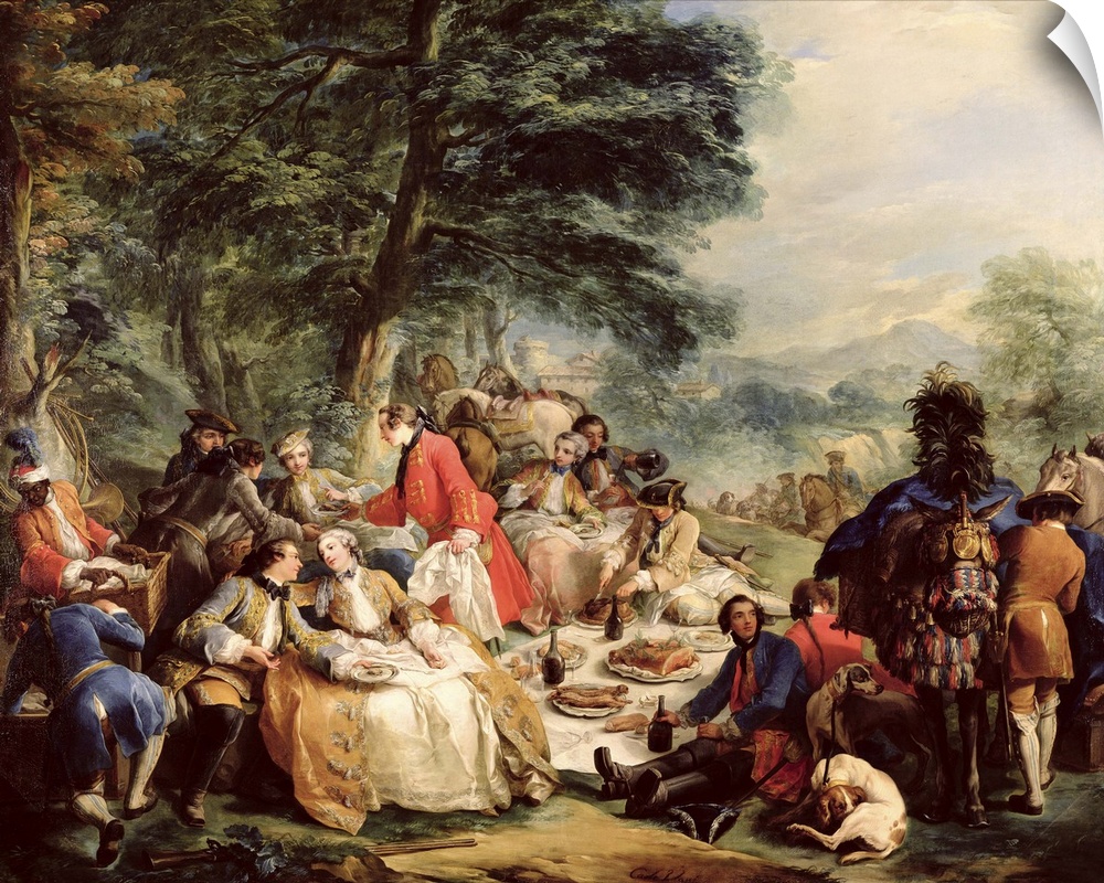 XIR50534 The Hunt Lunch, 1737 (oil on canvas)  by Loo, Carle van (1705-65); 220x250 cm; Louvre, Paris, France; (add. info....