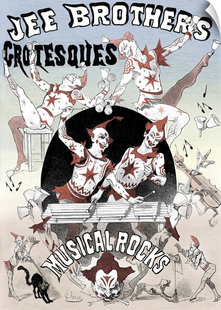 The Jee Brothers Grotesques Musical Rocks, poster for an English clown act also featuring musicians and acrobats. 19th cen...