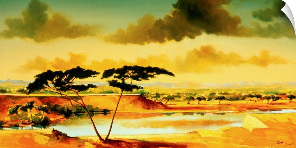 Contemporary artwork of a tree in the South African landscape.