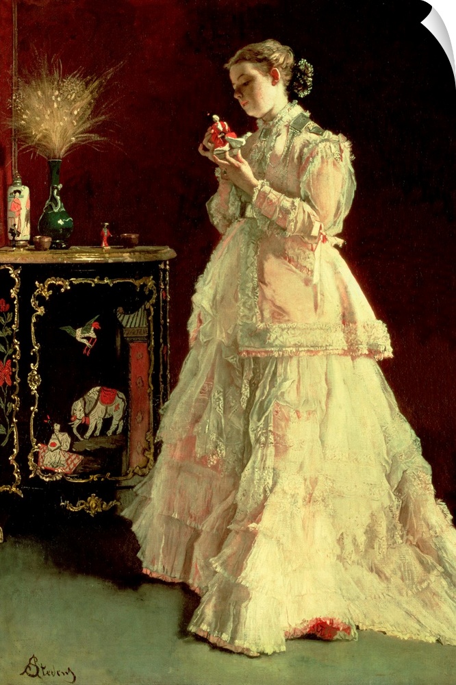 XJL61831 The Lady in Pink, 1867 (oil on panel); by Stevens, Alfred Emile (1823-1906); Musees Royaux des Beaux-Arts de Belg...