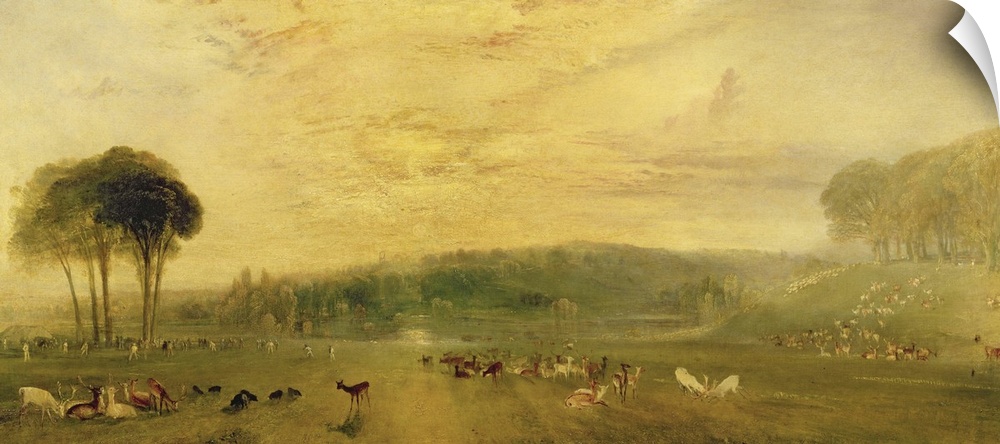 BAL75939 The Lake, Petworth: Sunset, Fighting Bucks, c.1829  by Turner, Joseph Mallord William (1775-1851); oil on canvas;...