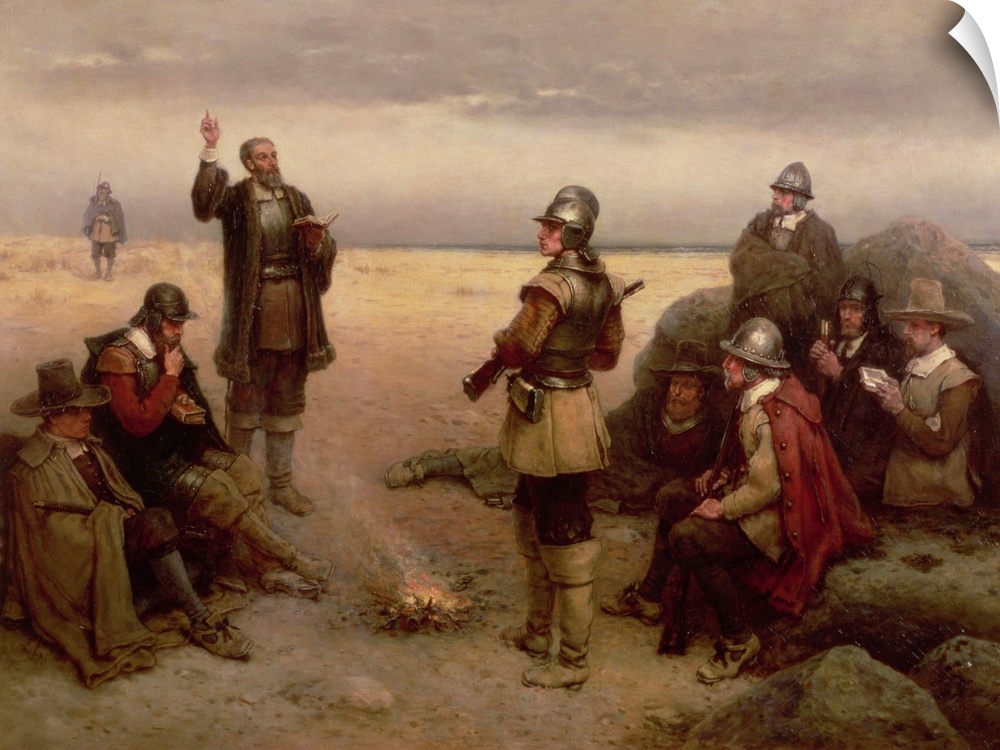 SAG40409 The Landing of the Pilgrim Fathers, 1620 (oil on canvas)  by Boughton, George Henry (1833-1905); Sheffield Galler...