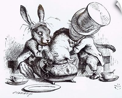 The Mad Hatter and the March Hare putting the Dormouse in the Teapot