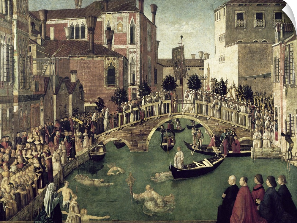 XIR58302 The Miracle of the Cross on San Lorenzo Bridge, 1500 (oil on canvas) (for detail see 61115)  by Bellini, Gentile ...