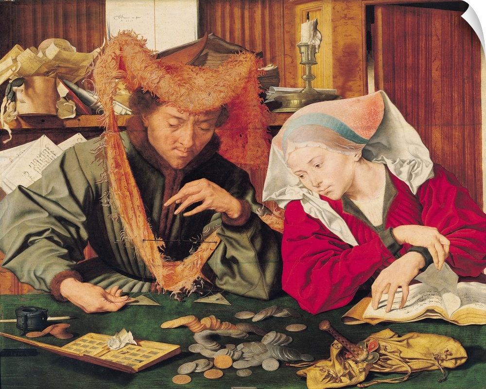 XIR38802 The Money Changer and his Wife, 1539 (oil on panel)  by Roejmerswaelen, Marinus van (c.1493-1567); 83x97 cm; Prad...