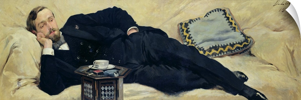 XIR71747 The Nonchalant Dandy, 1901 (oil on canvas)  by Loevy, Edward (1857-1911); 60x196 cm; Musee des Beaux-Arts, Pau, F...