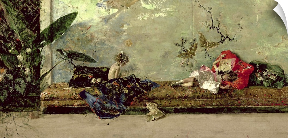 XIR36807 The Painter's Children in the Japanese Salon (oil on canvas)  by Fortuny y Marsal, Mariano (1838-74); 44x93 cm; P...