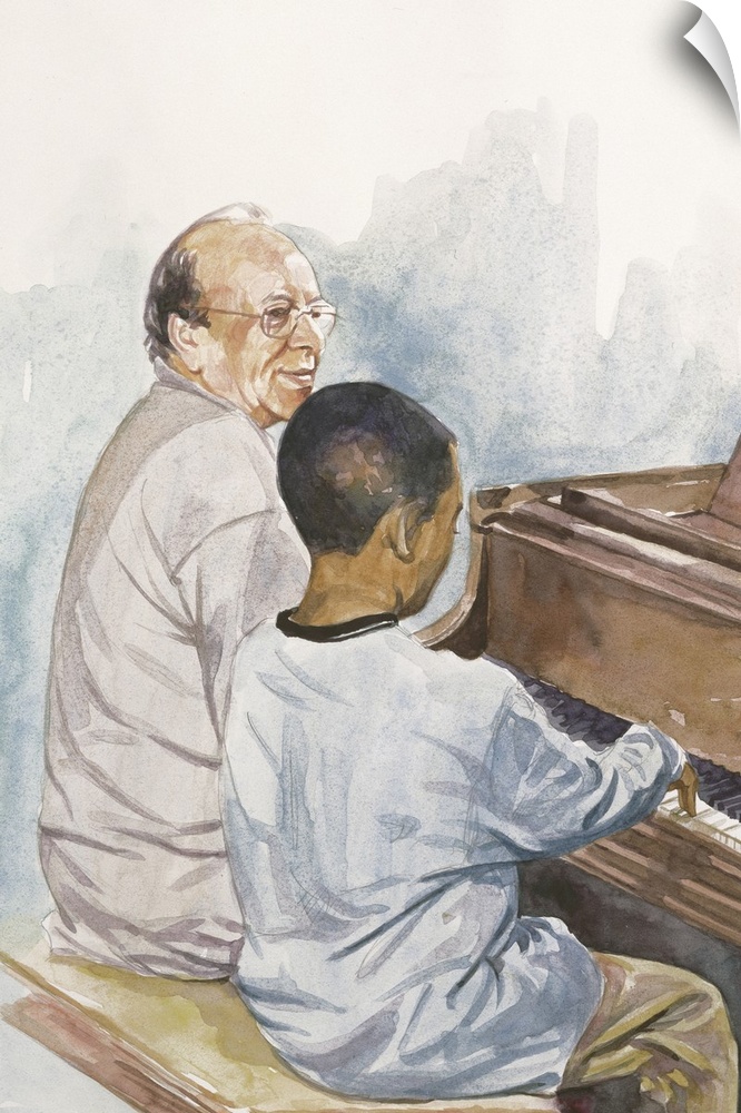 The Piano Lesson, 2003 (watercolor on paper) by Colin Bootman.