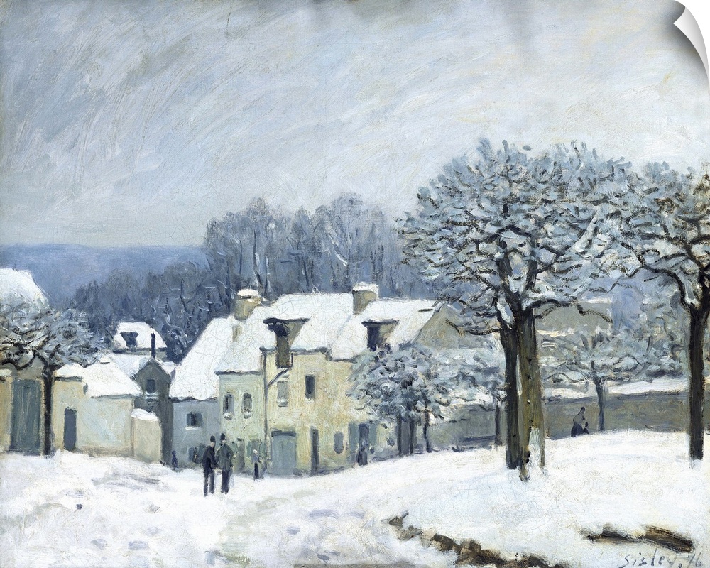 XOU28092 The Place du Chenil at Marly-le-Roi, Snow, 1876 (oil on canvas)  by Sisley, Alfred (1839-99); 45.8x61 cm; Musee d...