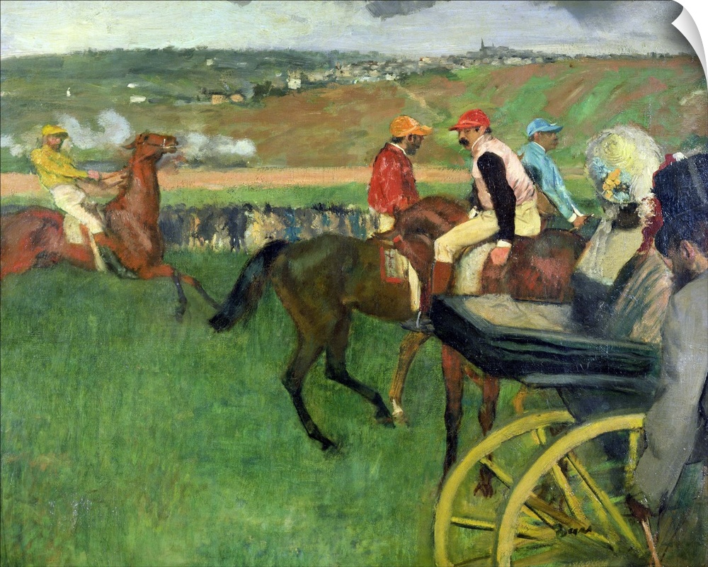 The Race Course - Amateur Jockeys near a Carriage, c.1876-87 (originally oil on canvas)  by Degas, Edgar (1834-1917).