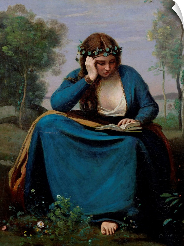 XIR71559 The Reader Crowned with Flowers, or Virgil's Muse, 1845 (oil on canvas)  by Corot, Jean Baptiste Camille (1796-18...