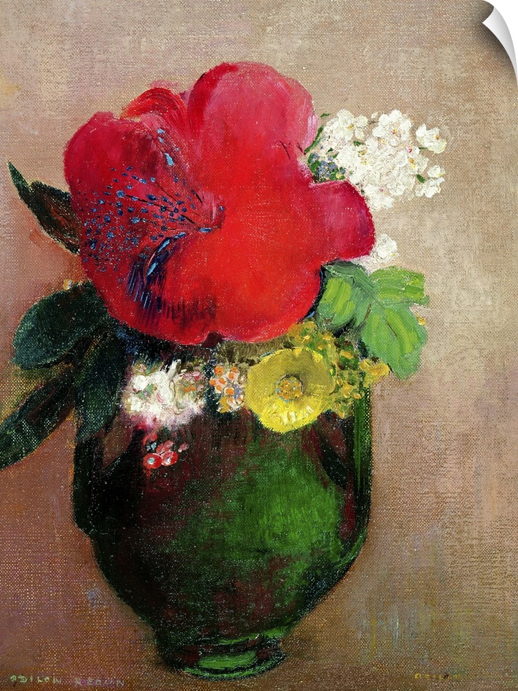 XIR38241 The Red Poppy (oil on canvas)  by Redon, Odilon (1840-1916); 27x19 cm; Musee d'Orsay, Paris, France; Giraudon; Fr...
