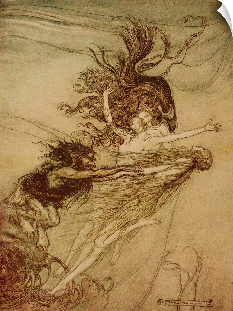 BAL4210 The Rhinemaidens teasing Alberich from 'The Rhinegold and The Valkyrie' by Richard Wagner, 1910; by Rackham, Arthu...