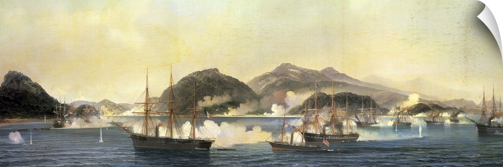 XIR71704 The Second Battle of Shimonoseki, 5th September 1864, 1868 (oil on canvas)  by Durand-Brager, Jean Baptiste Henri...