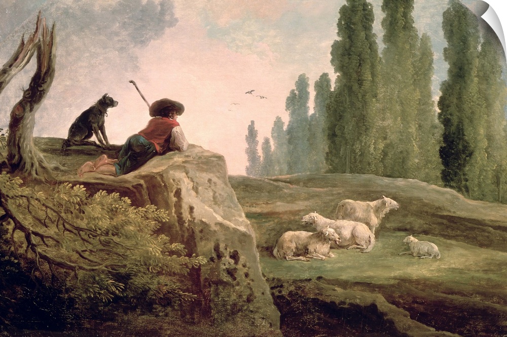 XIR47702 The Shepherd (oil on canvas)  by Robert, Hubert (1733-1808); Pushkin Museum, Moscow, Russia; French, out of copyr...